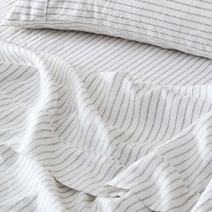 Antwerp Linen Flat Sheet  - White & Charcoal
