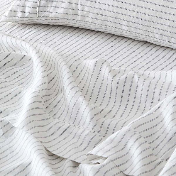 Antwerp Linen Flat Sheet  - White & Charcoal